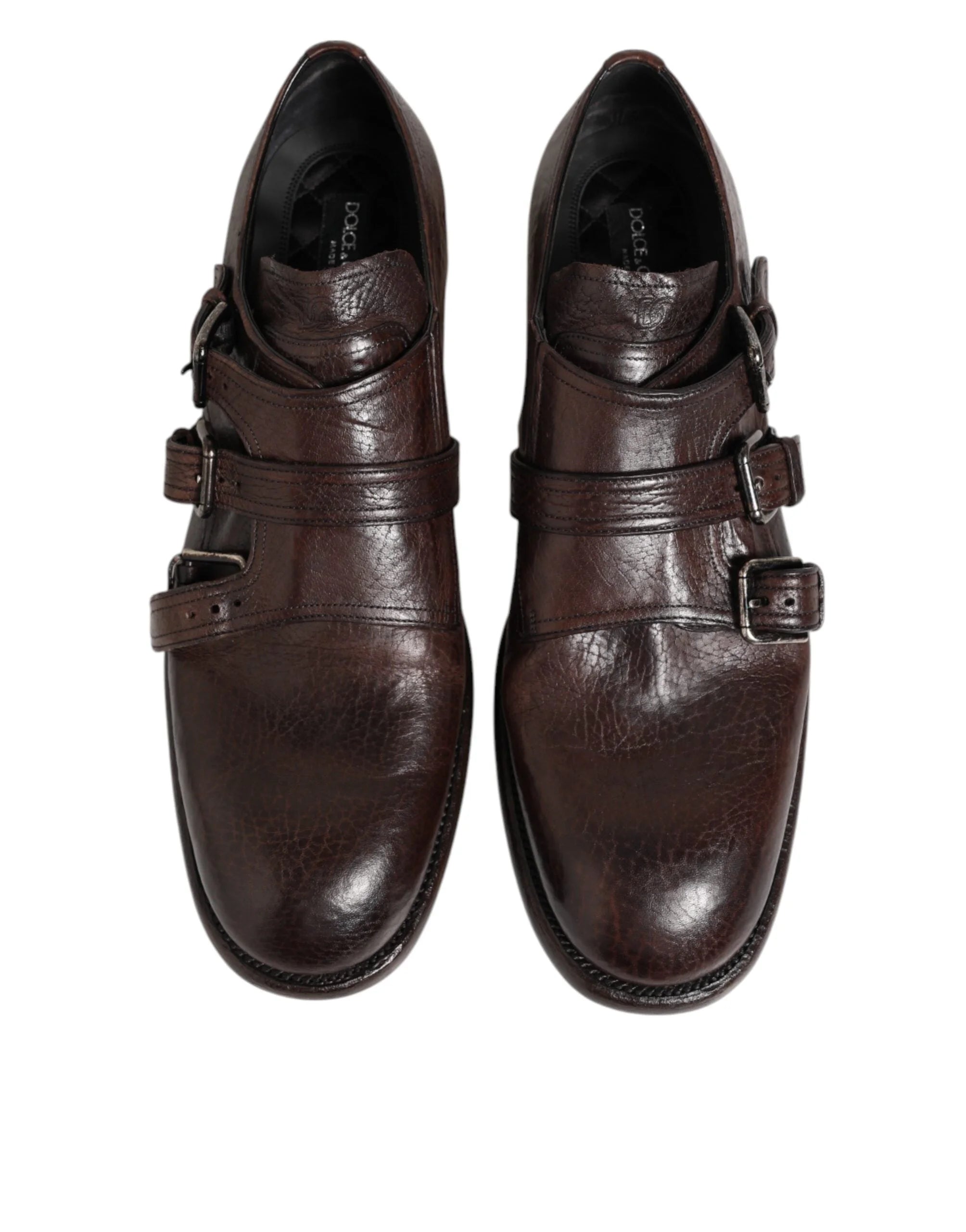 أحذية Dolce & Gabbana بنية جلدية رسمية من نوع Derby مع حزام Monk