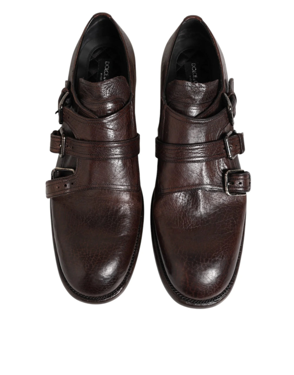 أحذية Dolce & Gabbana بنية جلدية رسمية من نوع Derby مع حزام Monk