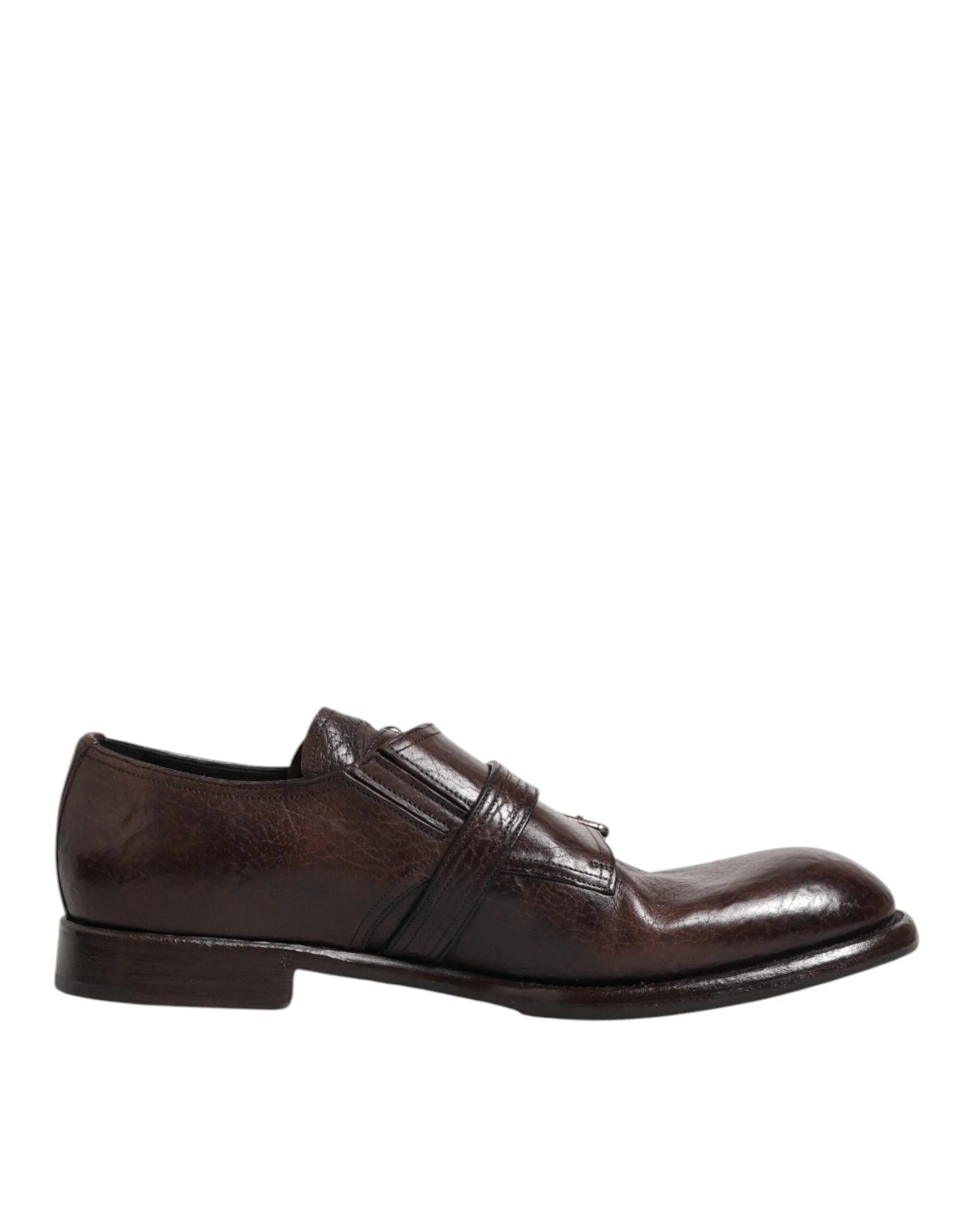 أحذية Dolce & Gabbana بنية جلدية رسمية من نوع Derby مع حزام Monk