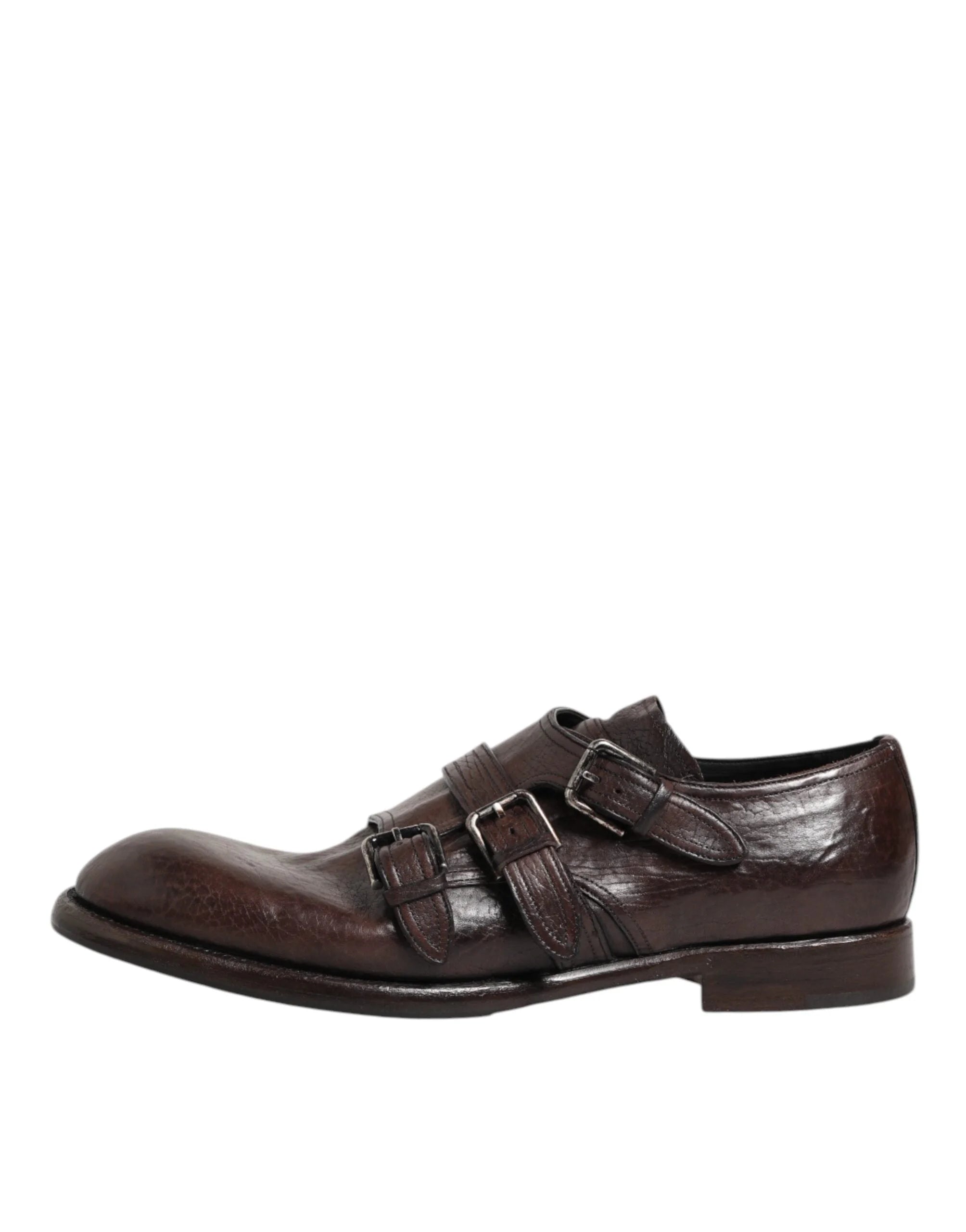 Dolce & Gabbana Brown Leather Monk Strap Formal Derby Shoes - Shoes