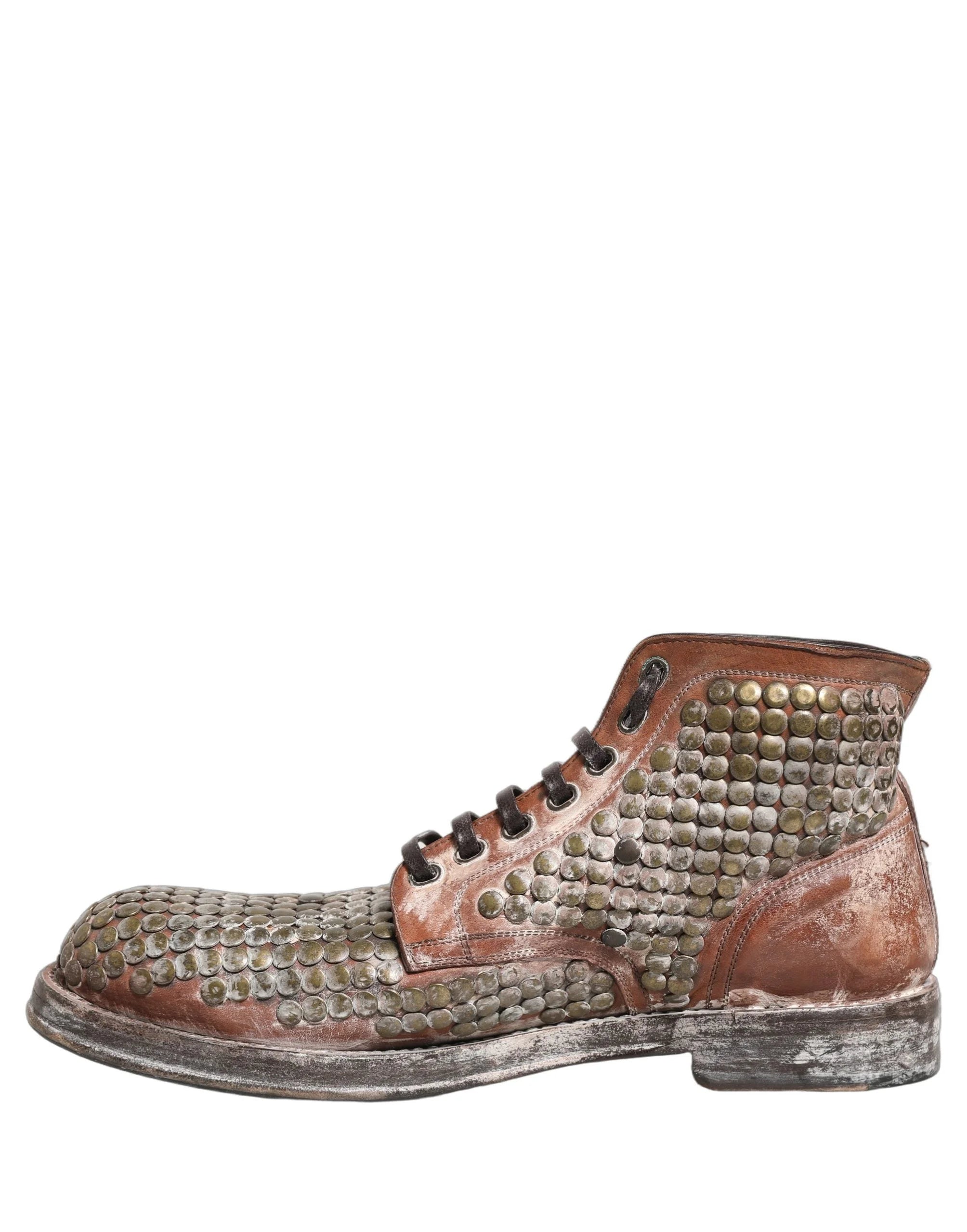 Dolce & Gabbana Brown Leather Runway Studs Ankle Boots Shoes - EU44/US11