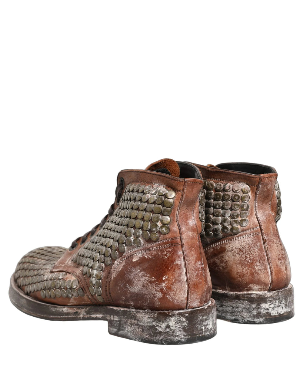Dolce & Gabbana Brown Leather Runway Studs Ankle Boots Shoes - EU44/US11