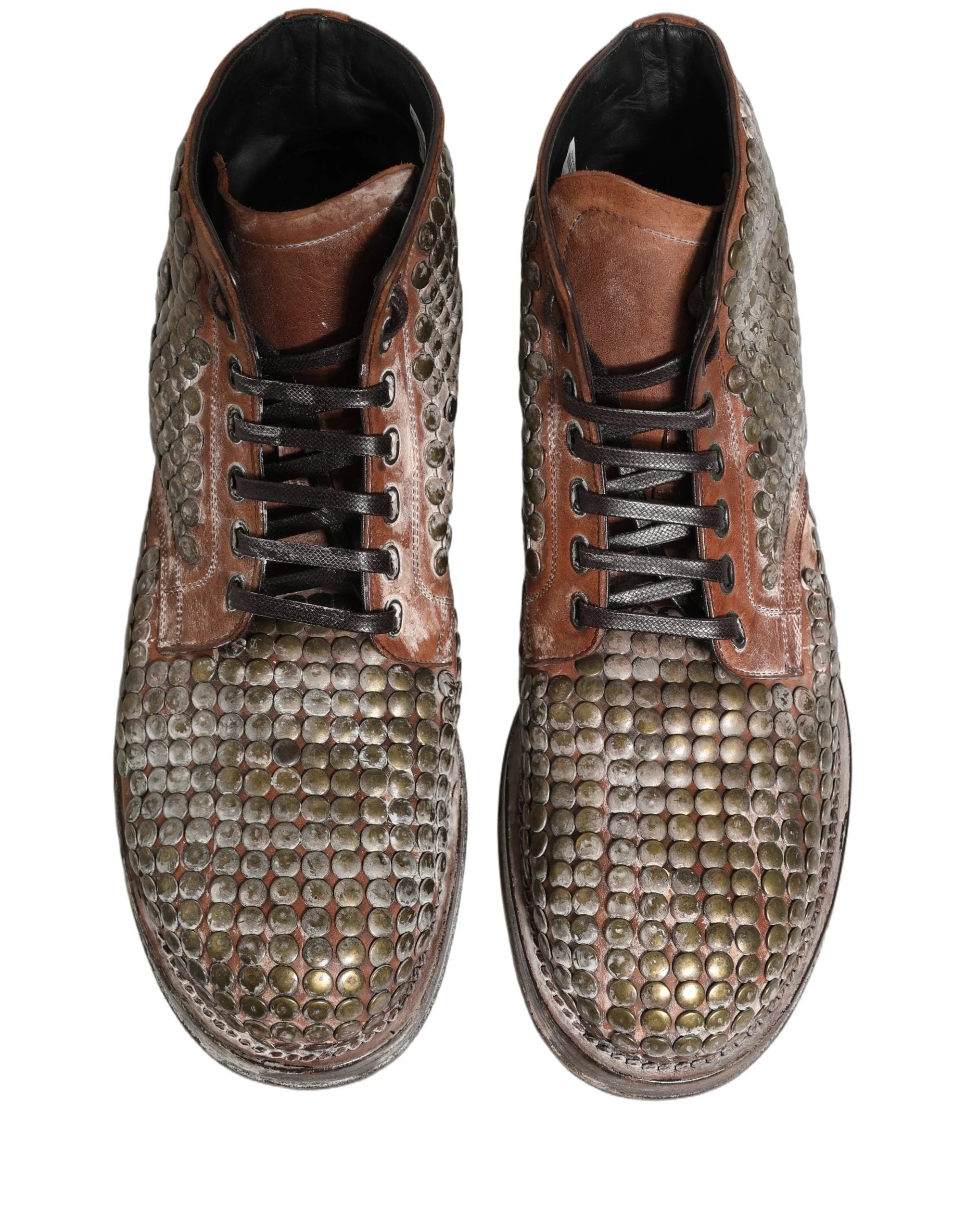 Dolce & Gabbana Brown Leather Runway Studs Ankle Boots Shoes - EU44/US11