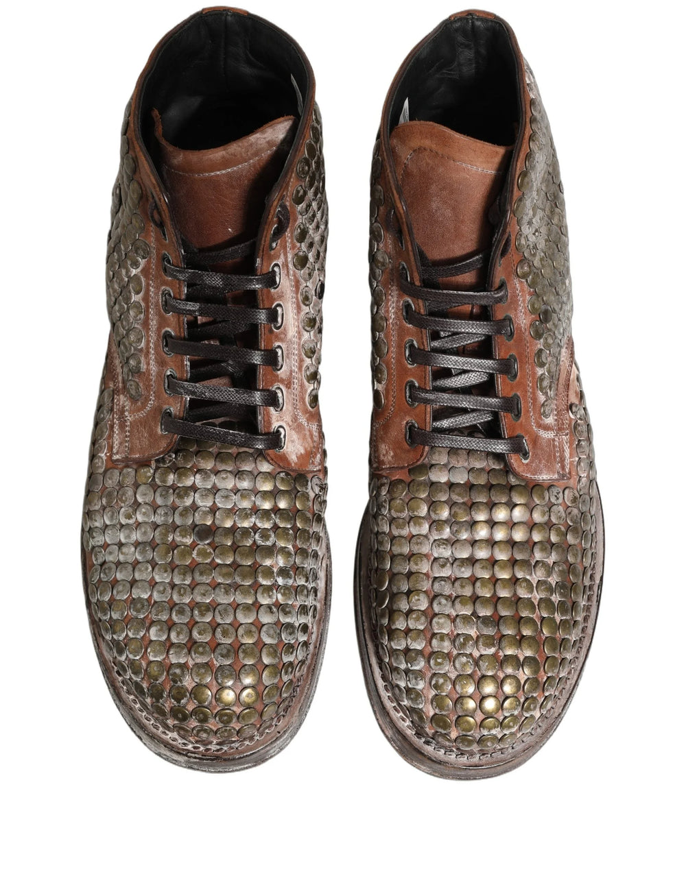 Dolce & Gabbana Brown Leather Runway Studs Ankle Boots Shoes - EU44/US11