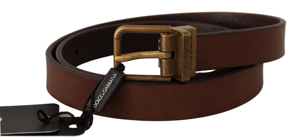 Dolce & Gabbana Brown Leather Rustic Buckle Cintura Belt - 85 cm / 34 Inches - Belts