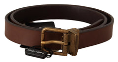 Dolce & Gabbana Brown Leather Rustic Buckle Cintura Belt - 85 cm / 34 Inches - Belts