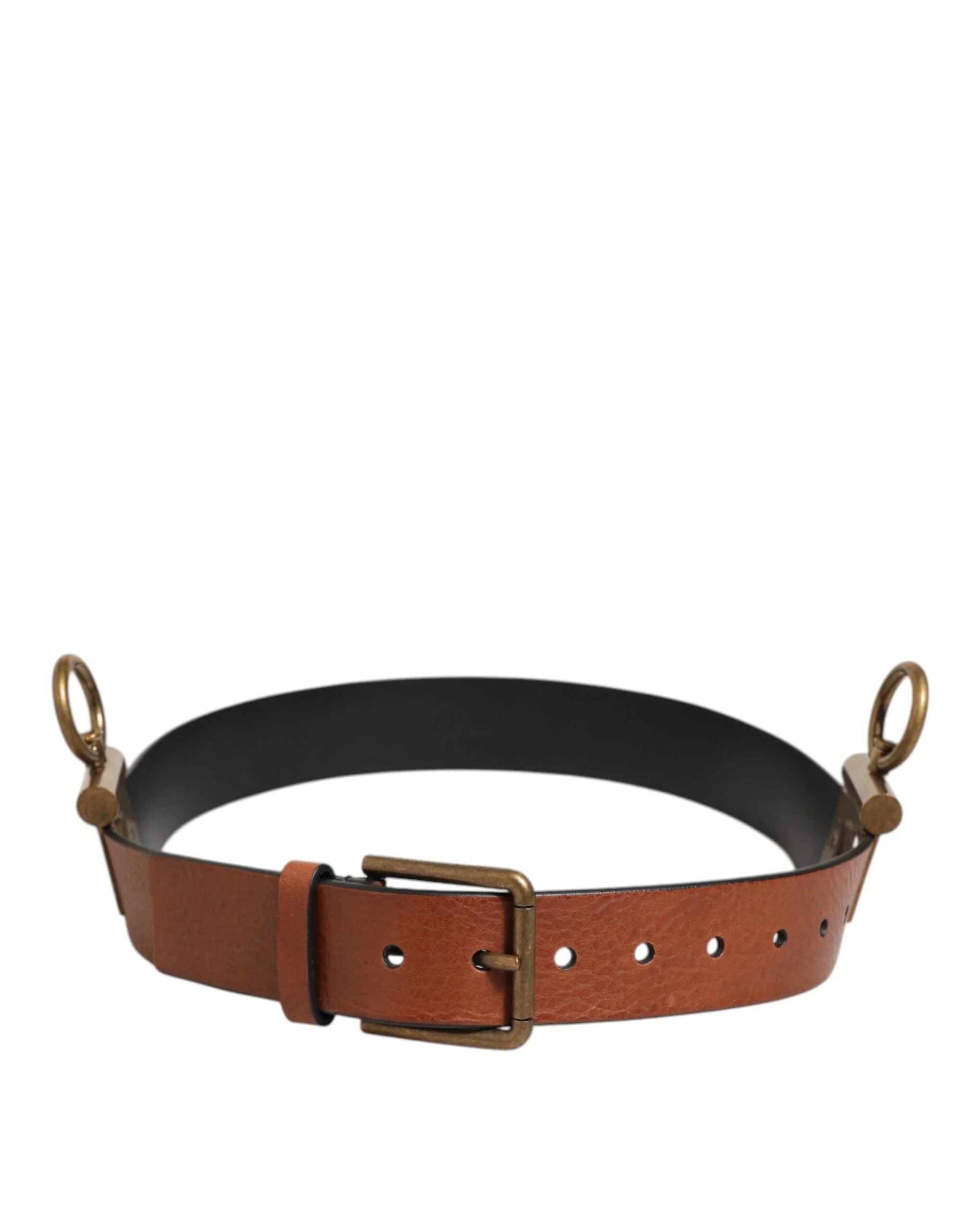 Dolce & Gabbana Brown Leather Side Rings Brass Buckle Belt - 90 cm / 36 Inches