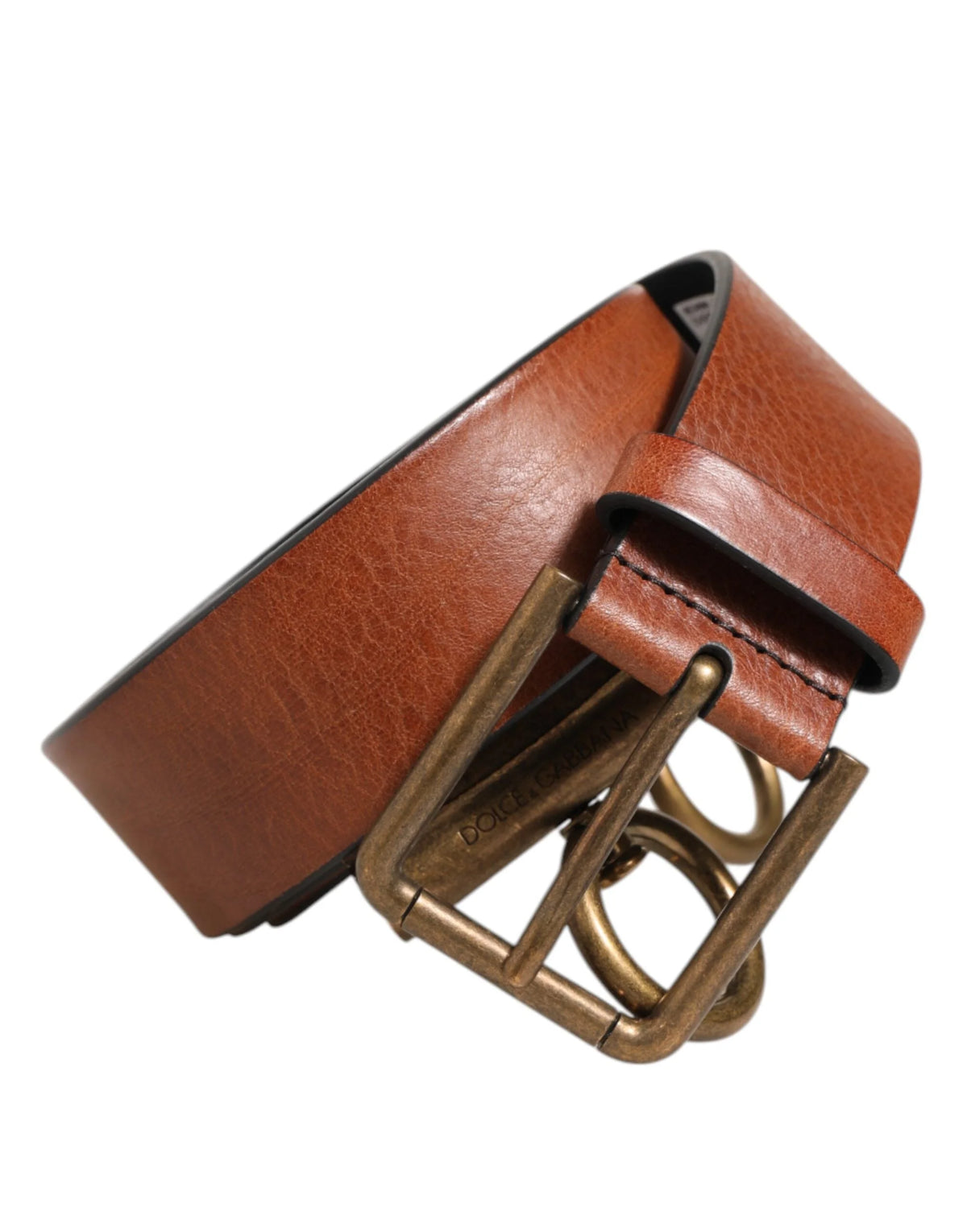 Dolce & Gabbana Brown Leather Side Rings Brass Buckle Belt - 90 cm / 36 Inches