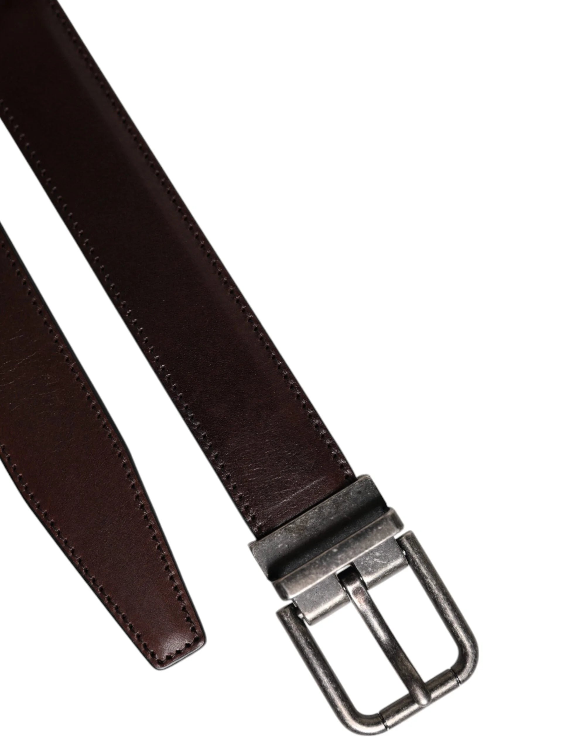 Dolce & Gabbana Brown Leather Silver Metal Buckle Belt - Belts