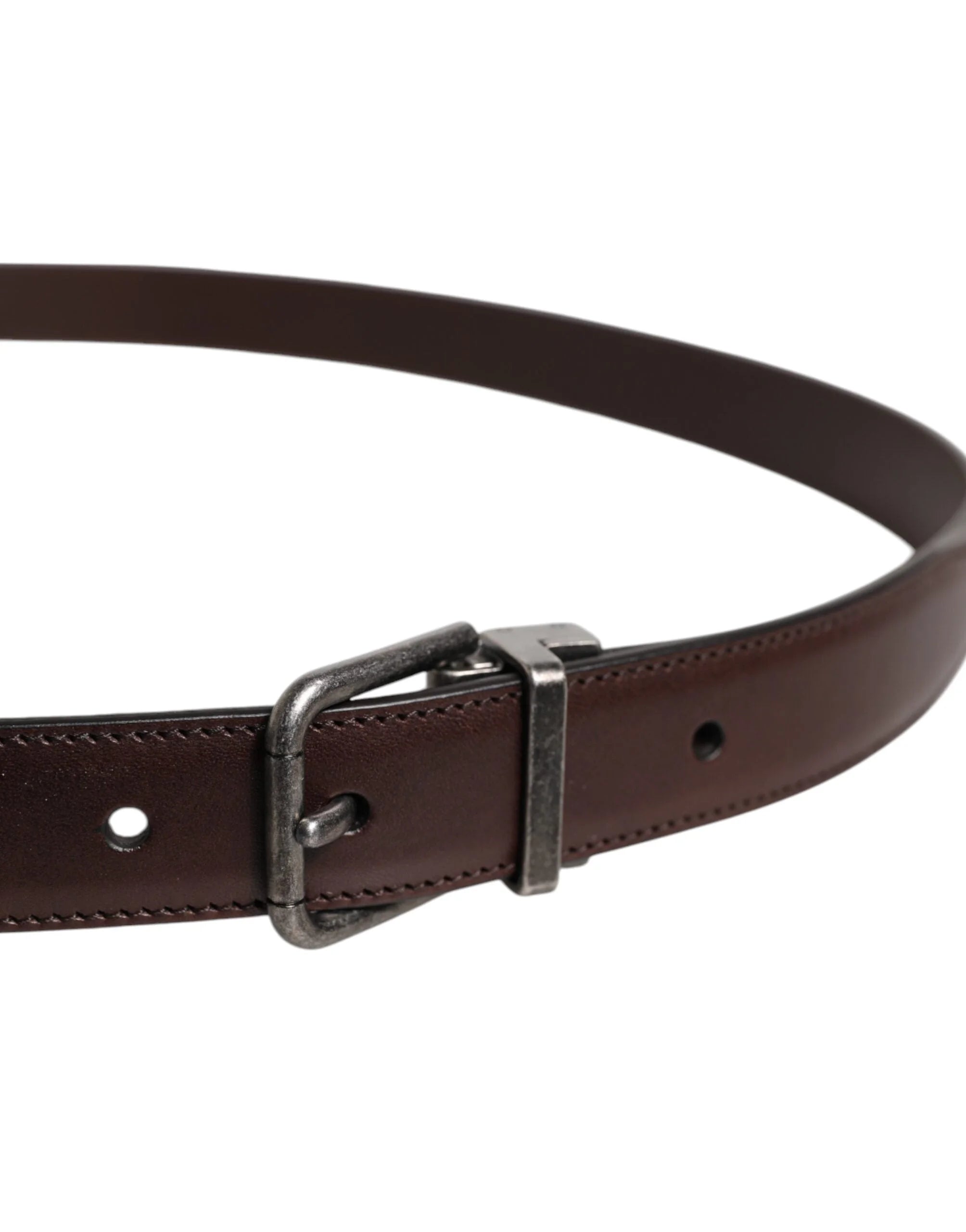 Dolce & Gabbana Brown Leather Silver Metal Buckle Belt - Belts