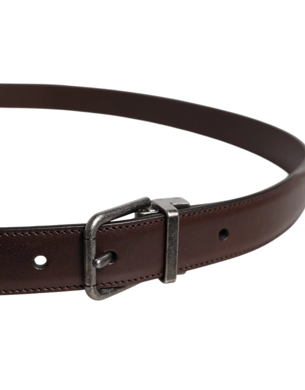 Dolce & Gabbana Brown Leather Silver Metal Buckle Belt - Belts