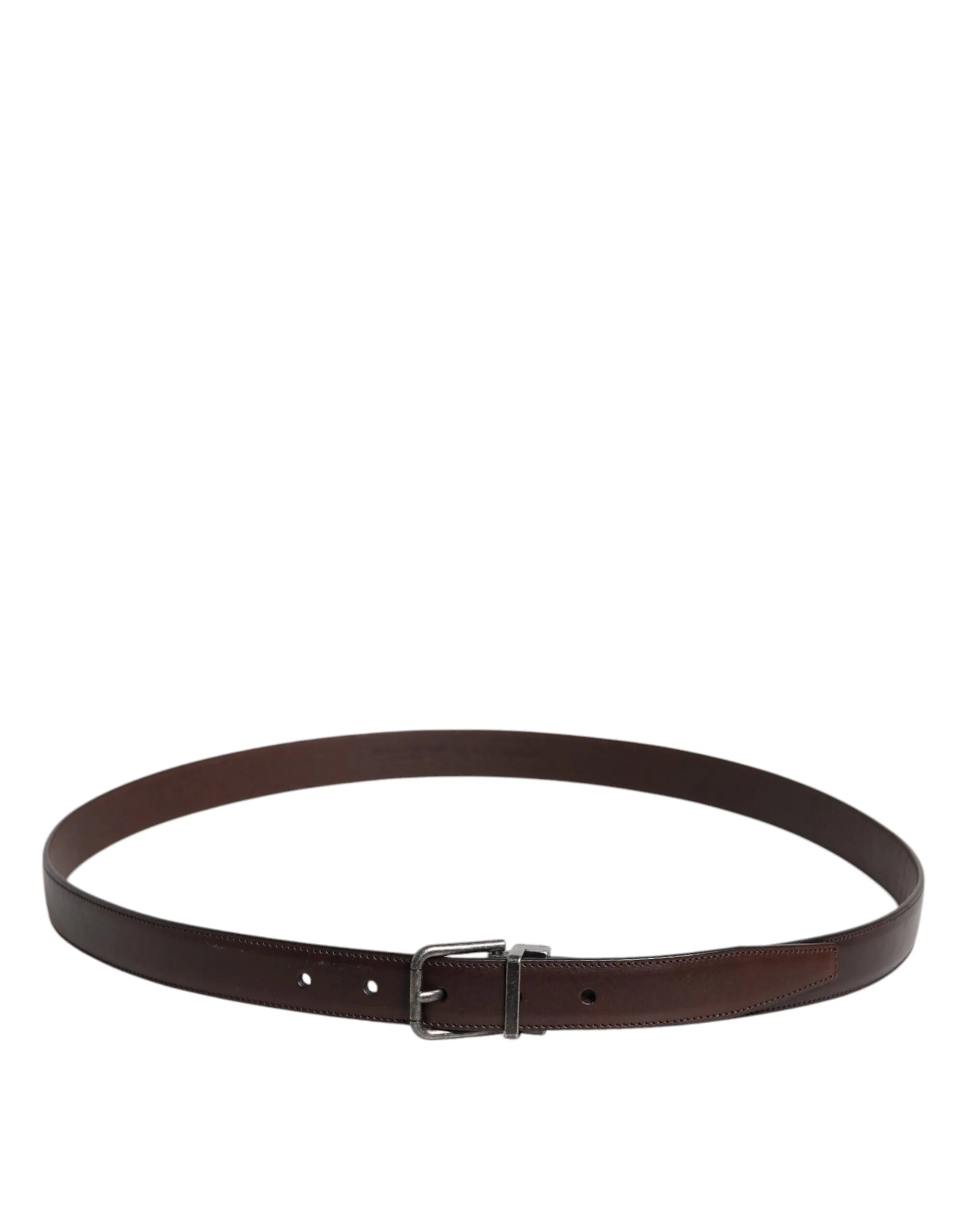 Dolce & Gabbana Brown Leather Silver Metal Buckle Belt - Belts