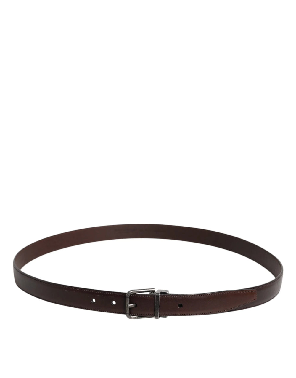 Dolce & Gabbana Brown Leather Silver Metal Buckle Belt - Belts