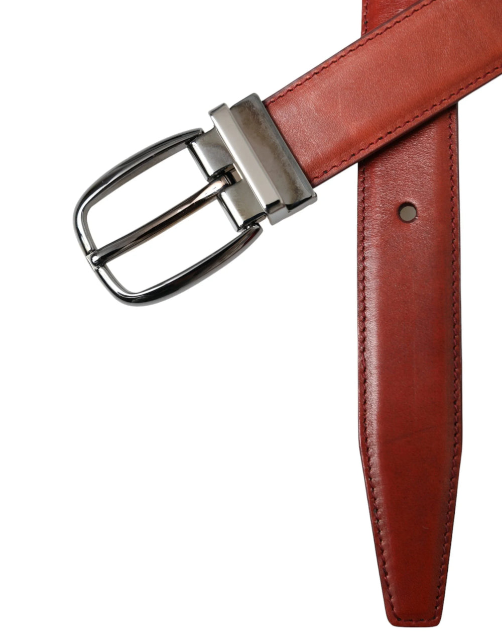Dolce & Gabbana Brown Leather Silver Metal Buckle Belt Men - 95 cm / 38 Inches - Belts