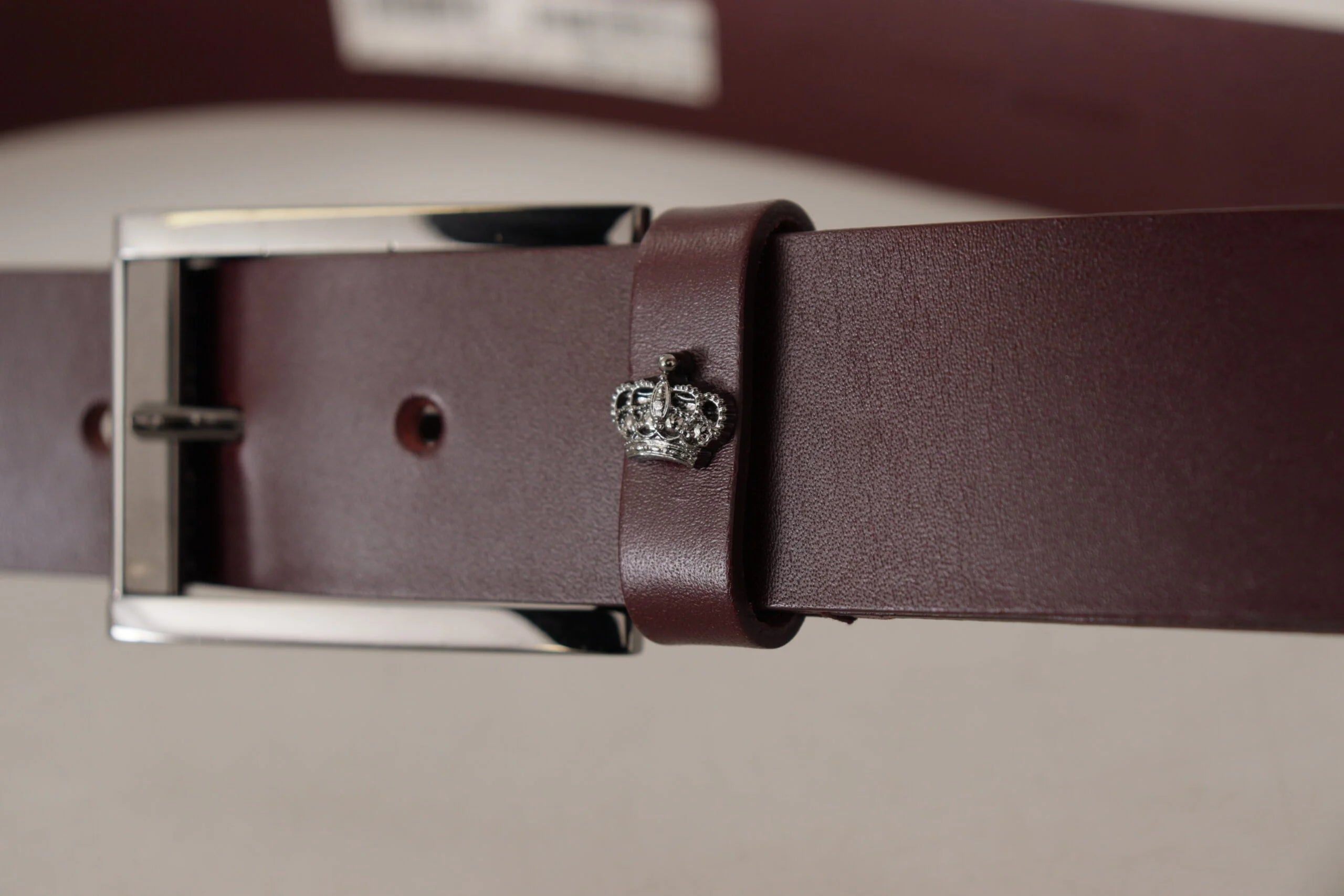 Dolce & Gabbana Brown Leather Silver Metal Crown Buckle Belt - 90 cm / 36 Inches - Belts