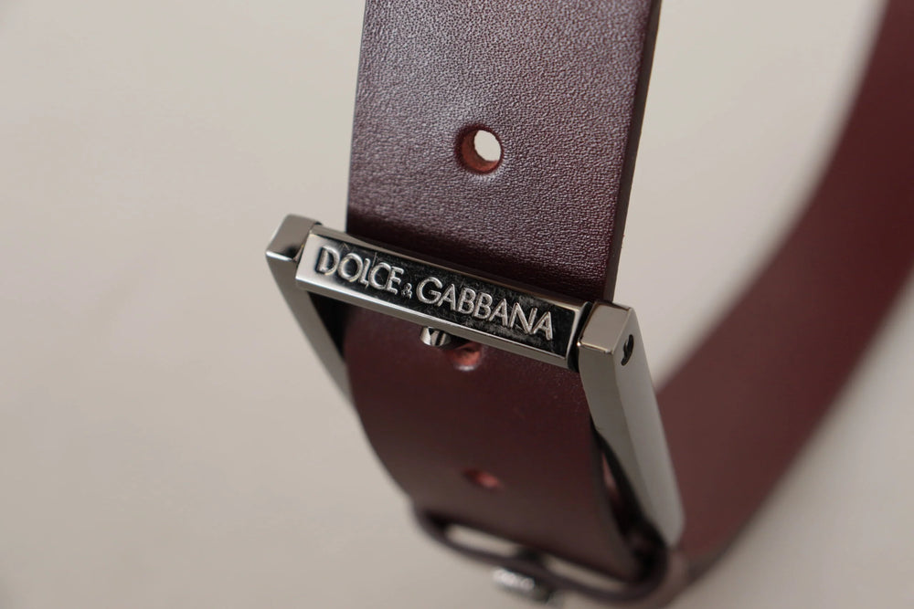 Dolce & Gabbana Brown Leather Silver Metal Crown Buckle Belt - 90 cm / 36 Inches - Belts