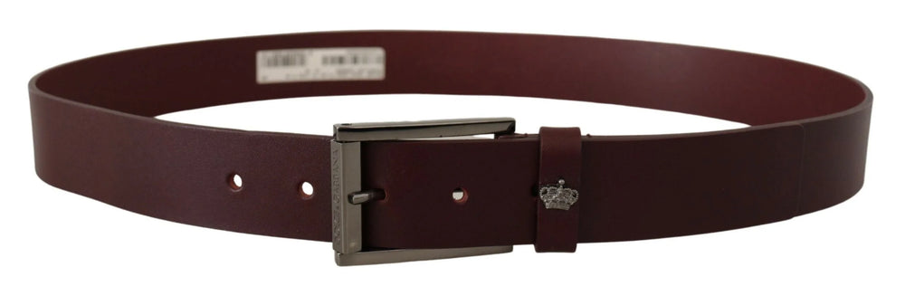 Dolce & Gabbana Brown Leather Silver Metal Crown Buckle Belt - 90 cm / 36 Inches - Belts