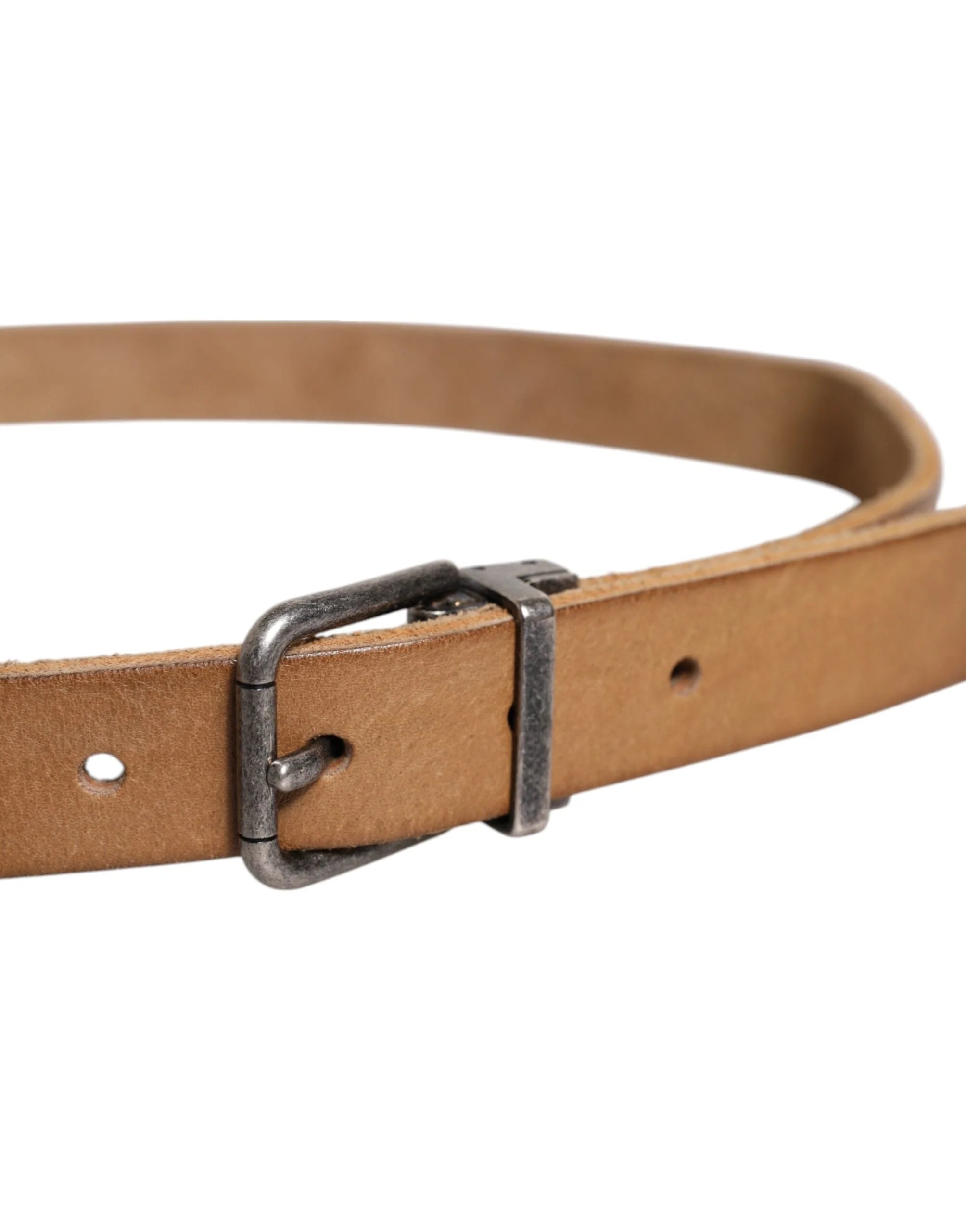 Dolce & Gabbana Brown Leather Silver Tone Metal Buckle Belt - 90 cm / 36 Inches - Belts