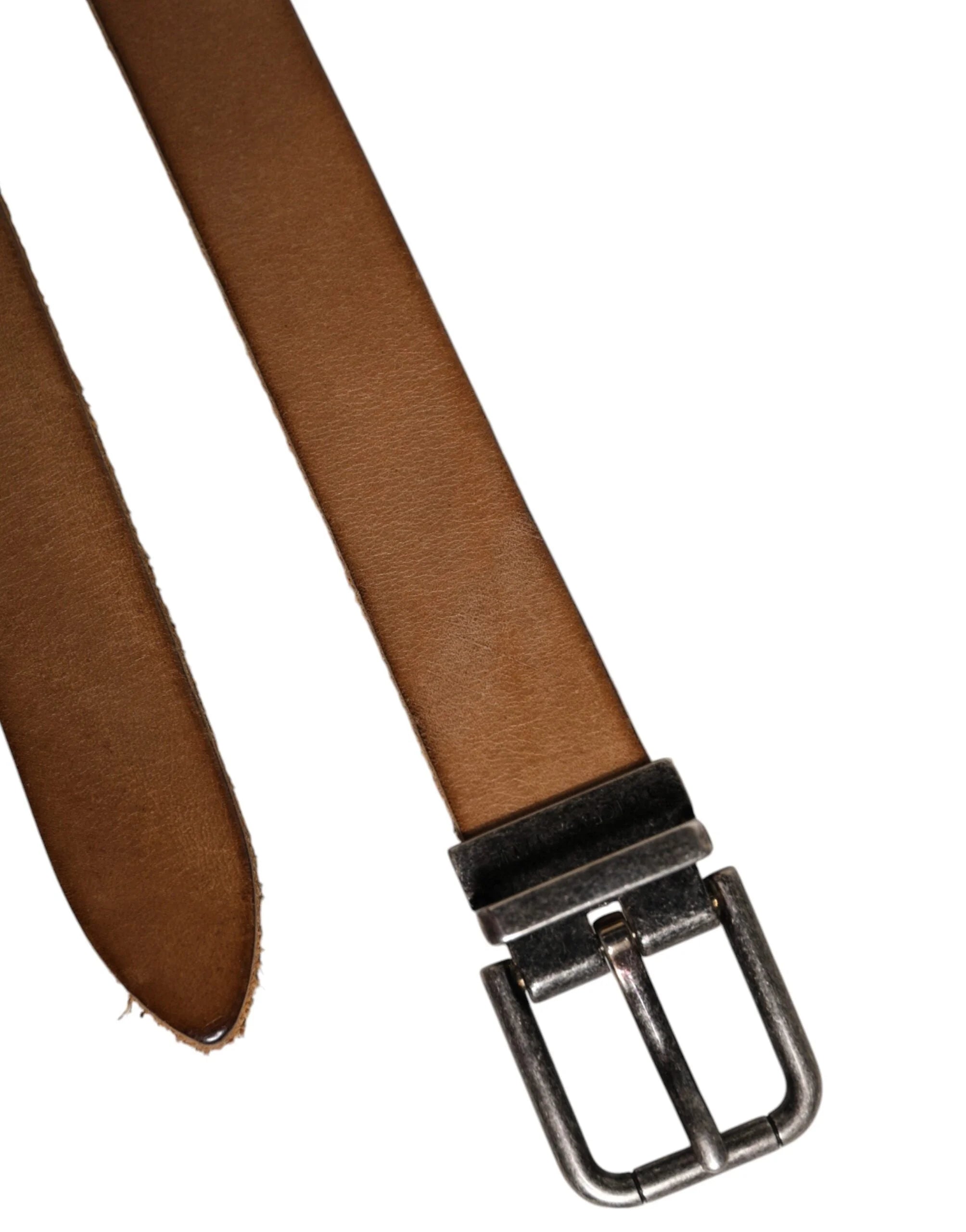 Dolce & Gabbana Brown Leather Silver Tone Metal Buckle Belt - 90 cm / 36 Inches - Belts
