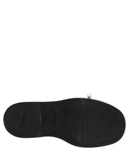 Dolce & Gabbana men's brown leather slip-on flat sandals featuring a wide front strap and minimalist luxury design.