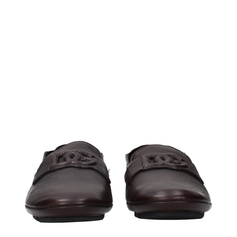 Dolce & Gabbana Brown Leather Slip-On Loafers