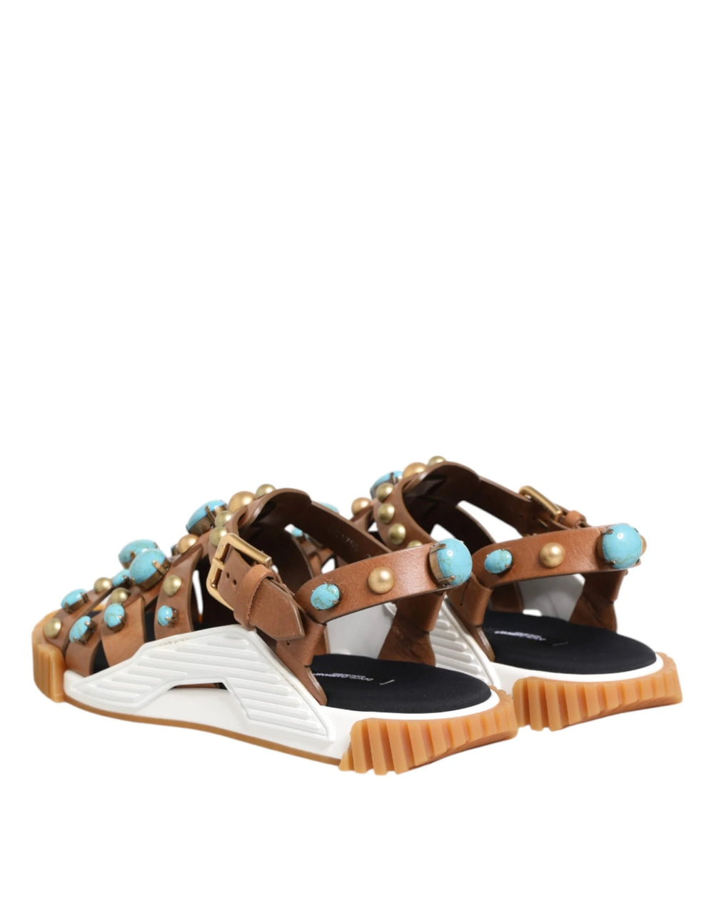 Dolce & Gabbana Brown Leather Studded Slides Sandals Shoes - Sandals