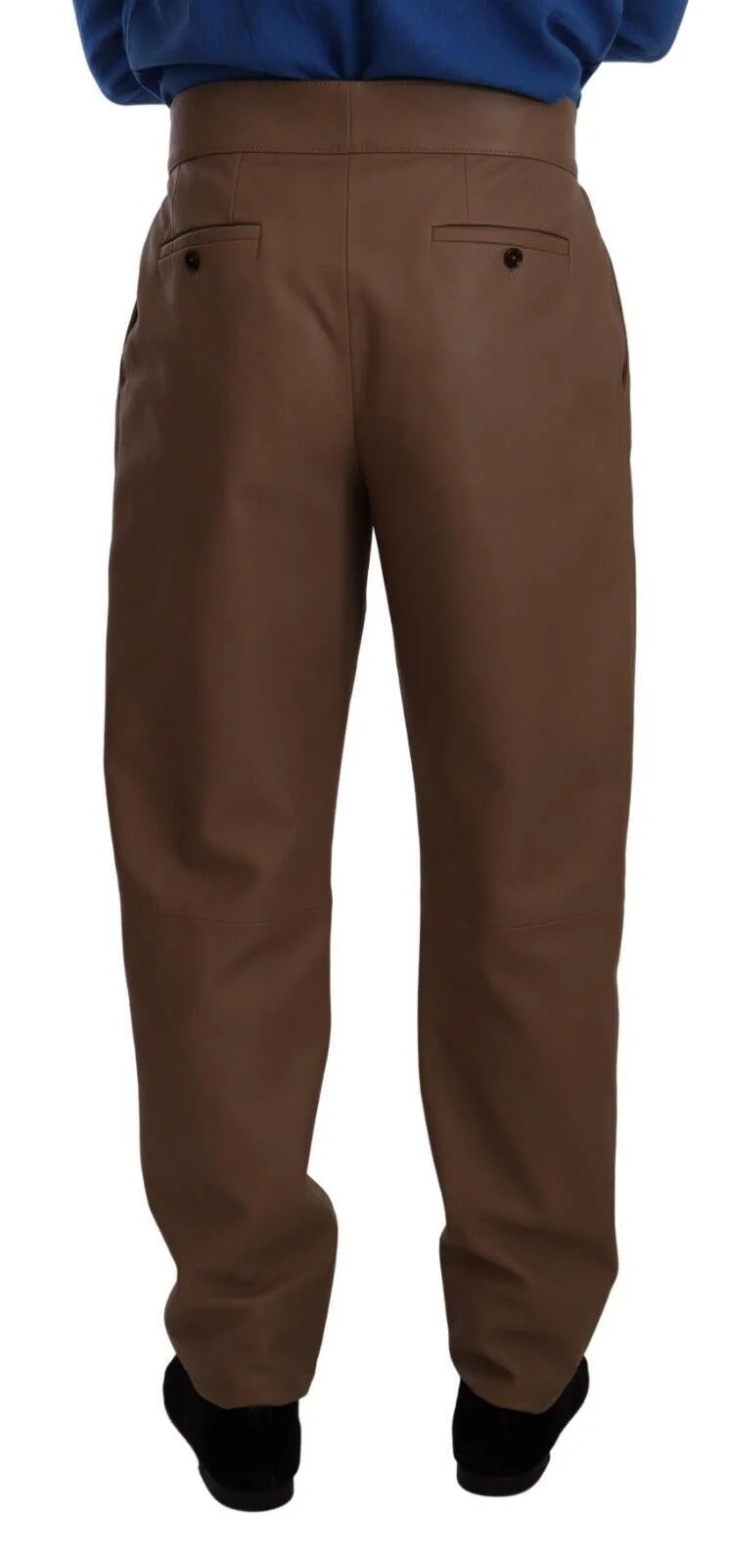 Dolce & Gabbana Brown Leather Tapered High Waist Pants - IT48 | M - Trousers
