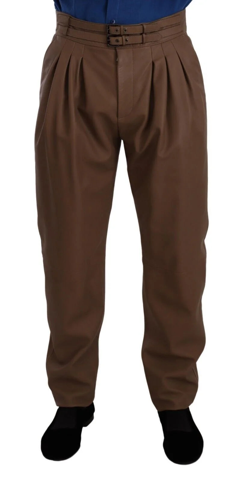 Dolce & Gabbana Brown Leather Tapered High Waist Pants - IT48 | M - Trousers