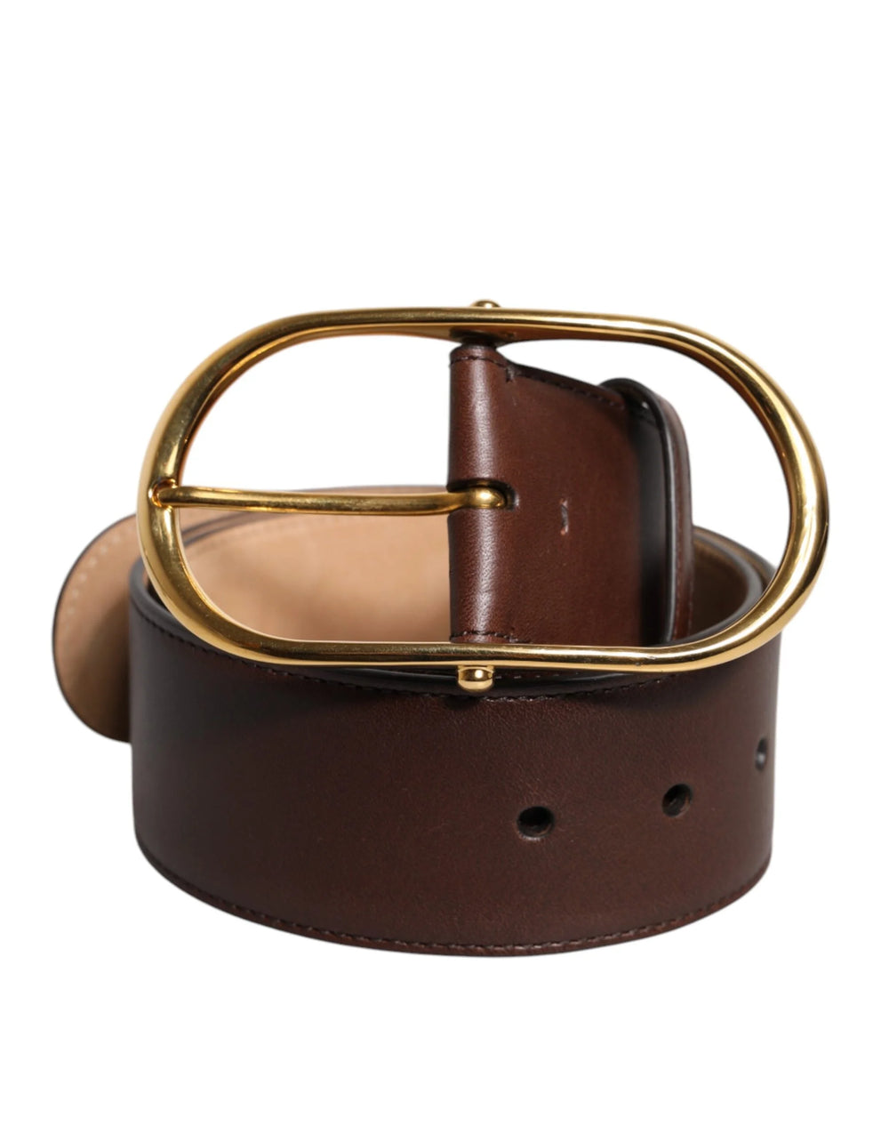 Dolce & Gabbana Brown Leather Waist Gold Metal Buckle Belt - 70 cm / 28 Inches - Belts