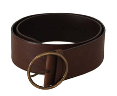 Dolce & Gabbana Brown Leather Wide Waist Logo Metal Round Buckle Belt - 90 cm / 36 Inches - Belts
