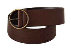 Dolce & Gabbana Brown Leather Wide Waist Logo Metal Round Buckle Belt - 90 cm / 36 Inches - Belts
