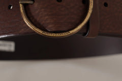 Dolce & Gabbana Brown Leather Wide Waist Logo Metal Round Buckle Belt - 90 cm / 36 Inches - Belts