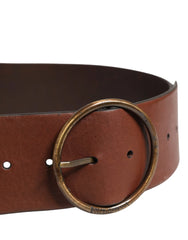 Dolce & Gabbana Brown Leather Wide Waist Metal Round Belt - 90 cm / 36 Inches