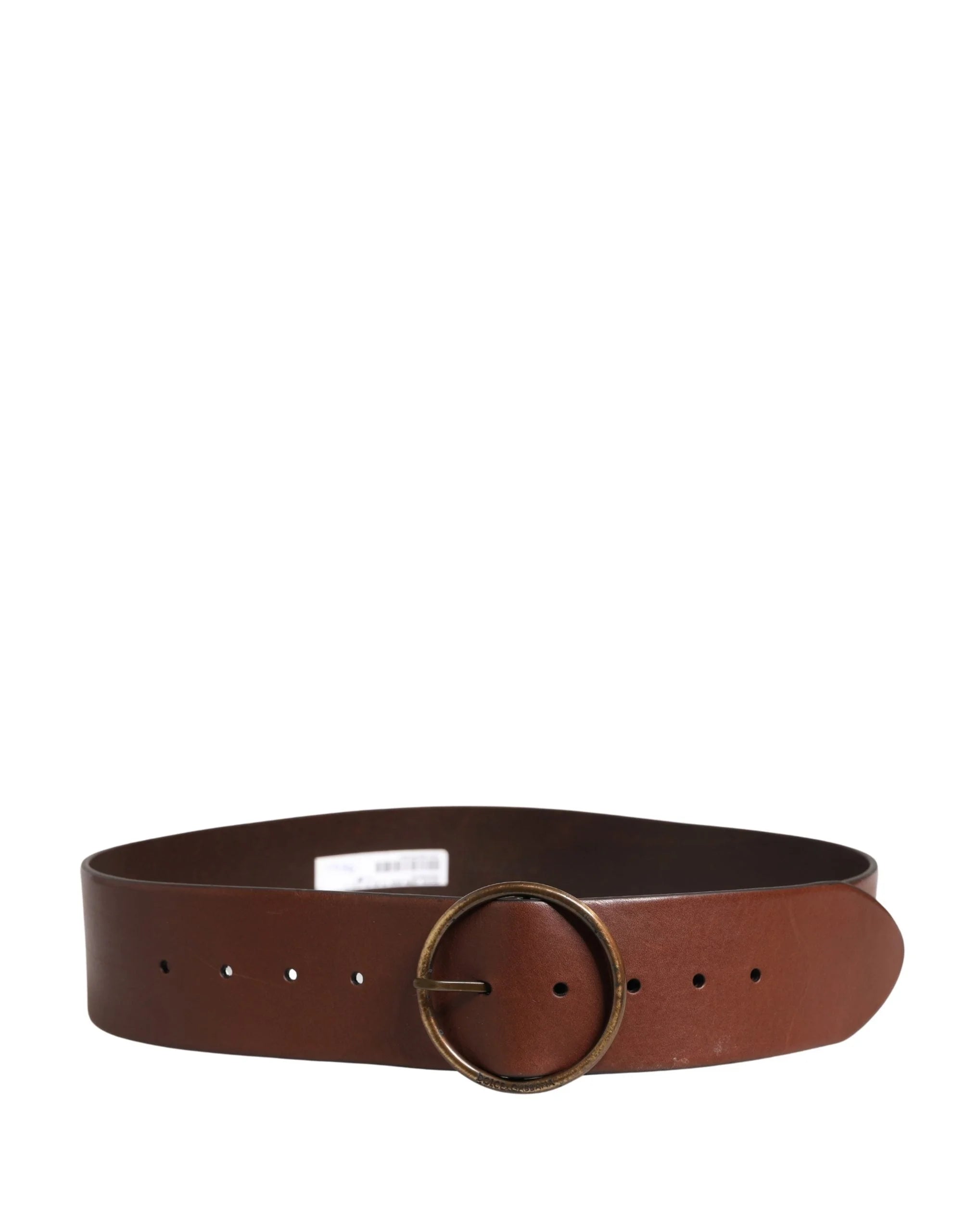 Dolce & Gabbana Brown Leather Wide Waist Metal Round Belt - 90 cm / 36 Inches