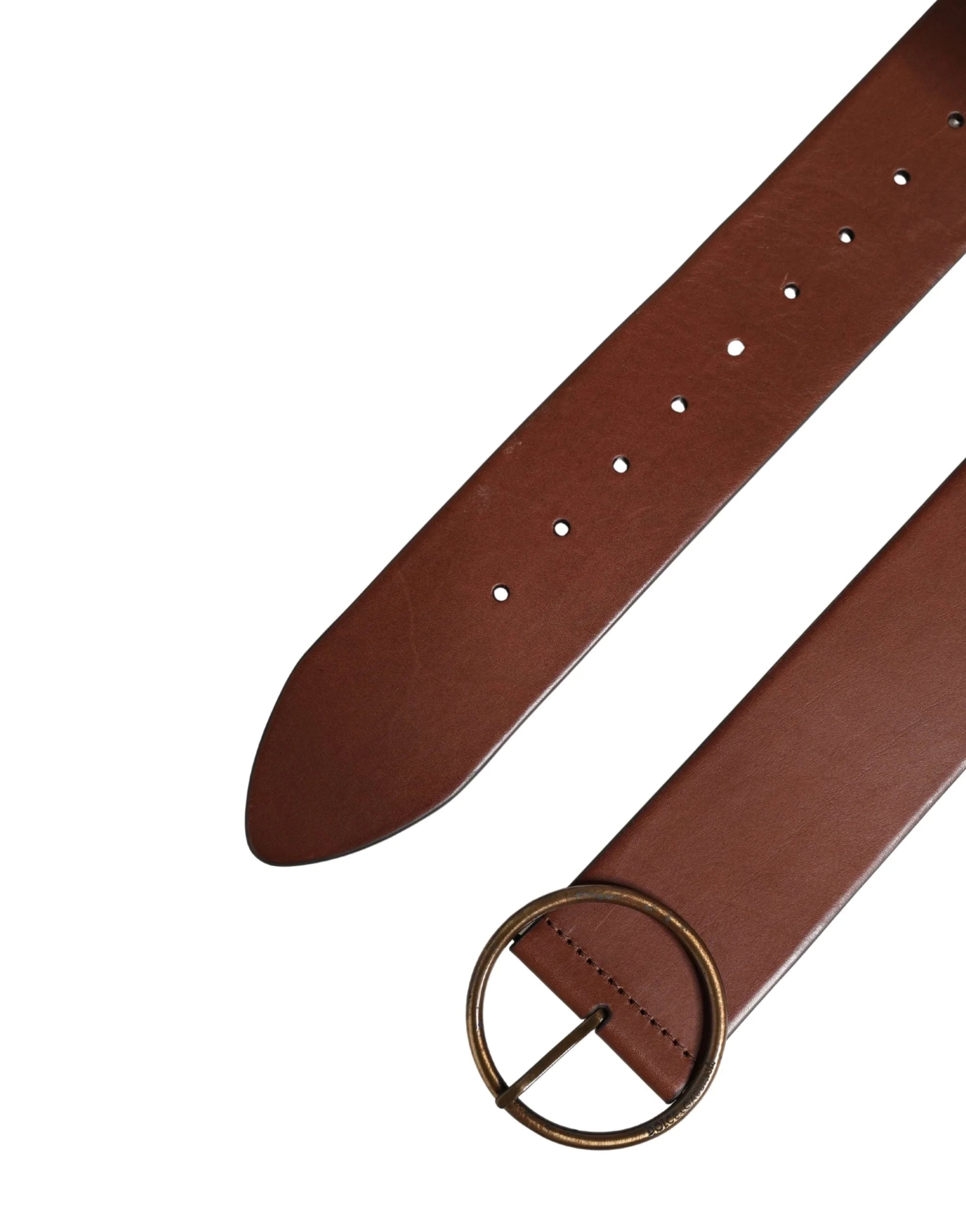 Dolce & Gabbana Brown Leather Wide Waist Metal Round Belt - 90 cm / 36 Inches