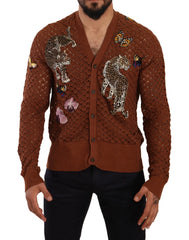 Dolce & Gabbana Brown Leopard Butterfly Cardigan Sweater - IT52 | XL - Cardigans