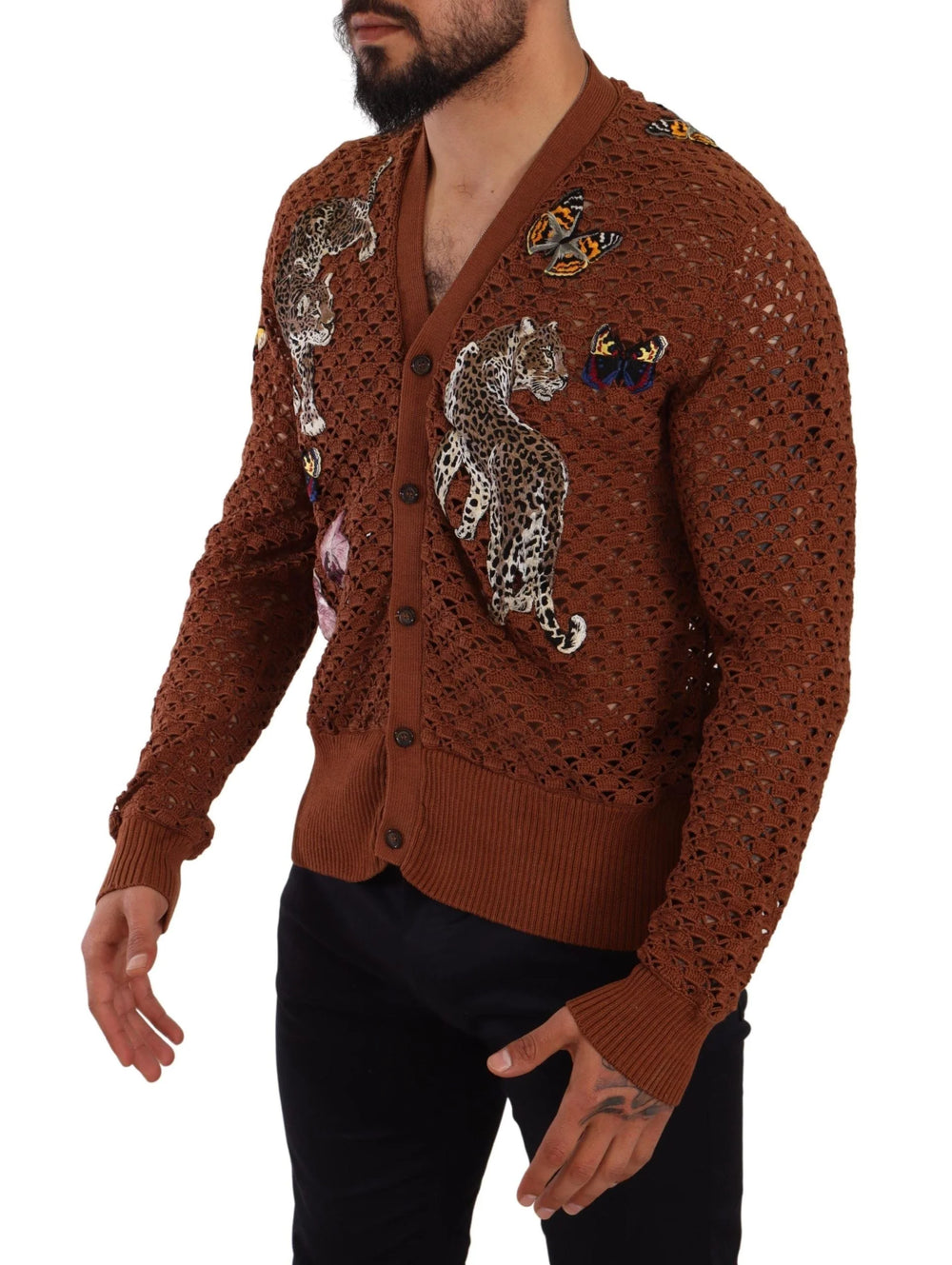 Dolce & Gabbana Brown Leopard Butterfly Cardigan Sweater - IT52 | XL - Cardigans