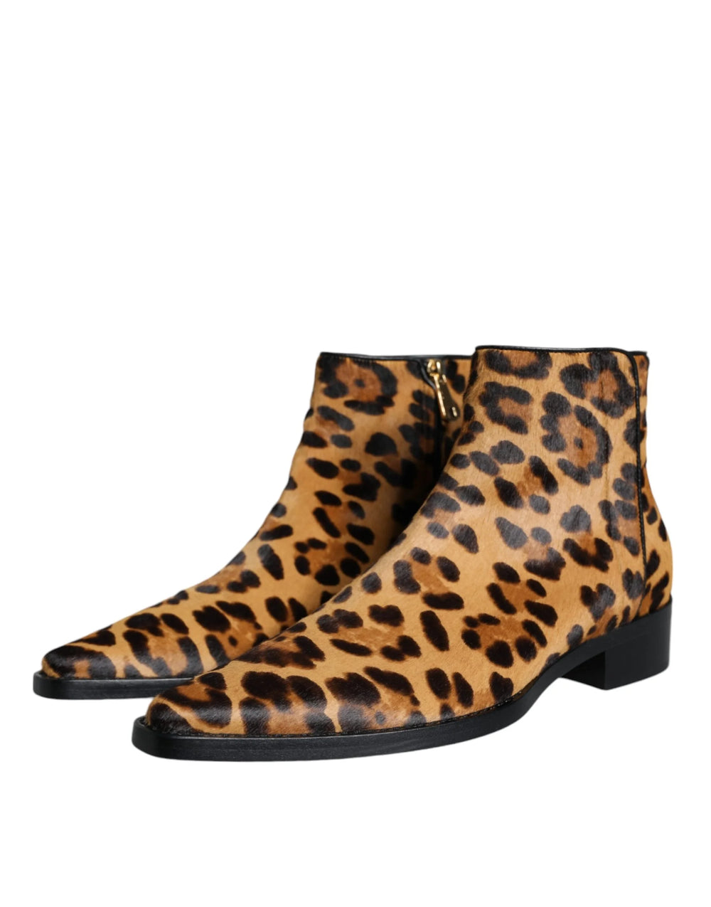 Dolce & Gabbana Brown Leopard Calf Fur Ankle Boots Shoes - Boots
