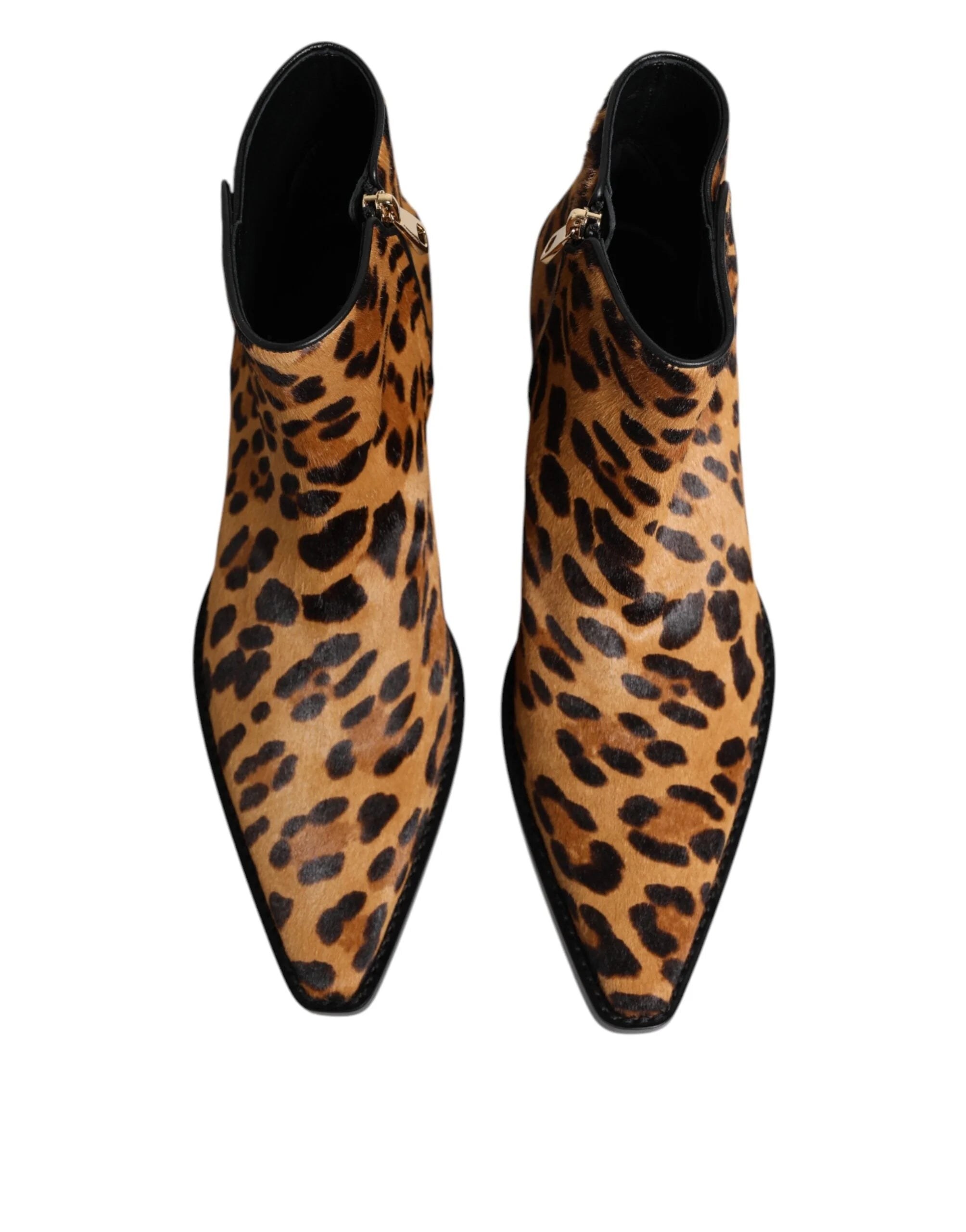 Dolce & Gabbana Brown Leopard Calf Fur Ankle Boots Shoes - EU40/US9.5 - Boots