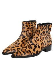 Dolce & Gabbana Brown Leopard Calf Fur Ankle Boots Shoes - EU40/US9.5 - Boots