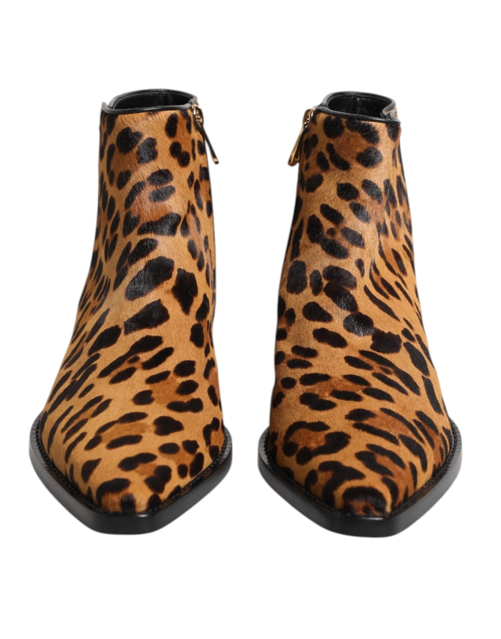 Dolce & Gabbana Brown Leopard Calf Fur Ankle Boots Shoes - EU40/US9.5 - Boots