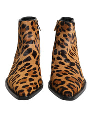 Dolce & Gabbana Brown Leopard Calf Fur Ankle Boots Shoes - EU40/US9.5 - Boots
