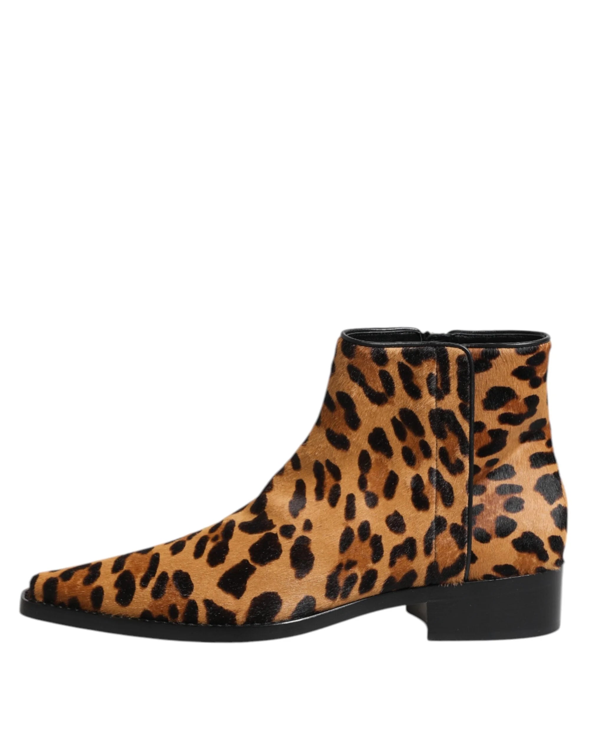 Dolce & Gabbana Brown Leopard Calf Fur Ankle Boots Shoes - EU40/US9.5 - Boots