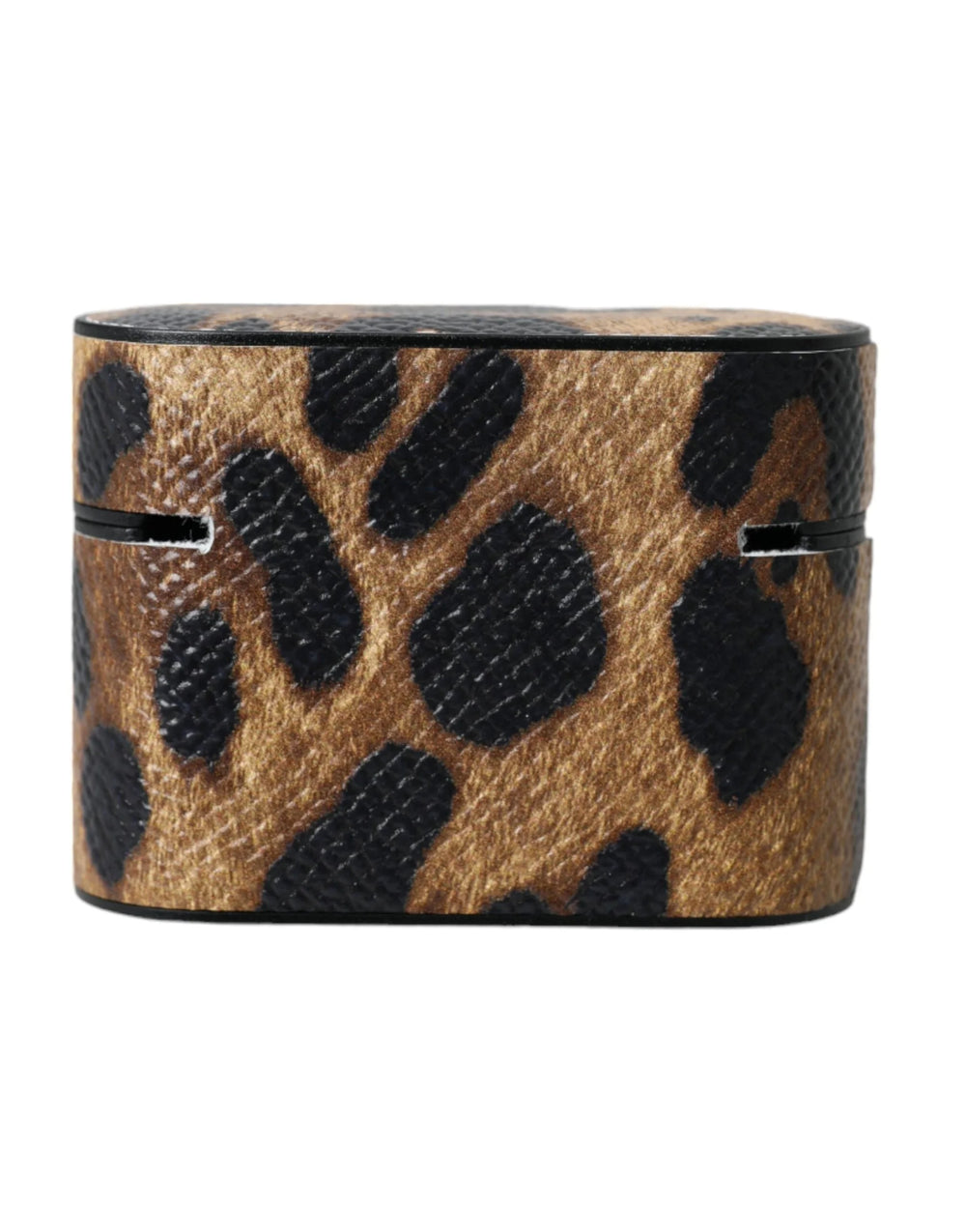 Dolce & Gabbana Brown Leopard Calf Leather Metal Logo Plaque Airpods Case - Headphone Carrying Cases