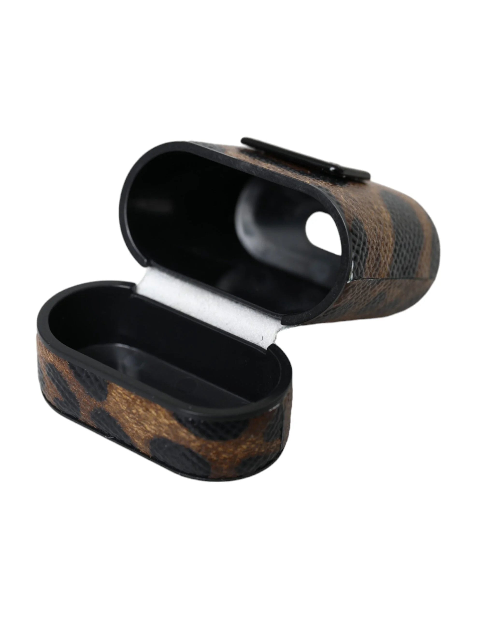 Dolce & Gabbana Brown Leopard Calf Leather Metal Logo Plaque Airpods Case - Headphone Carrying Cases