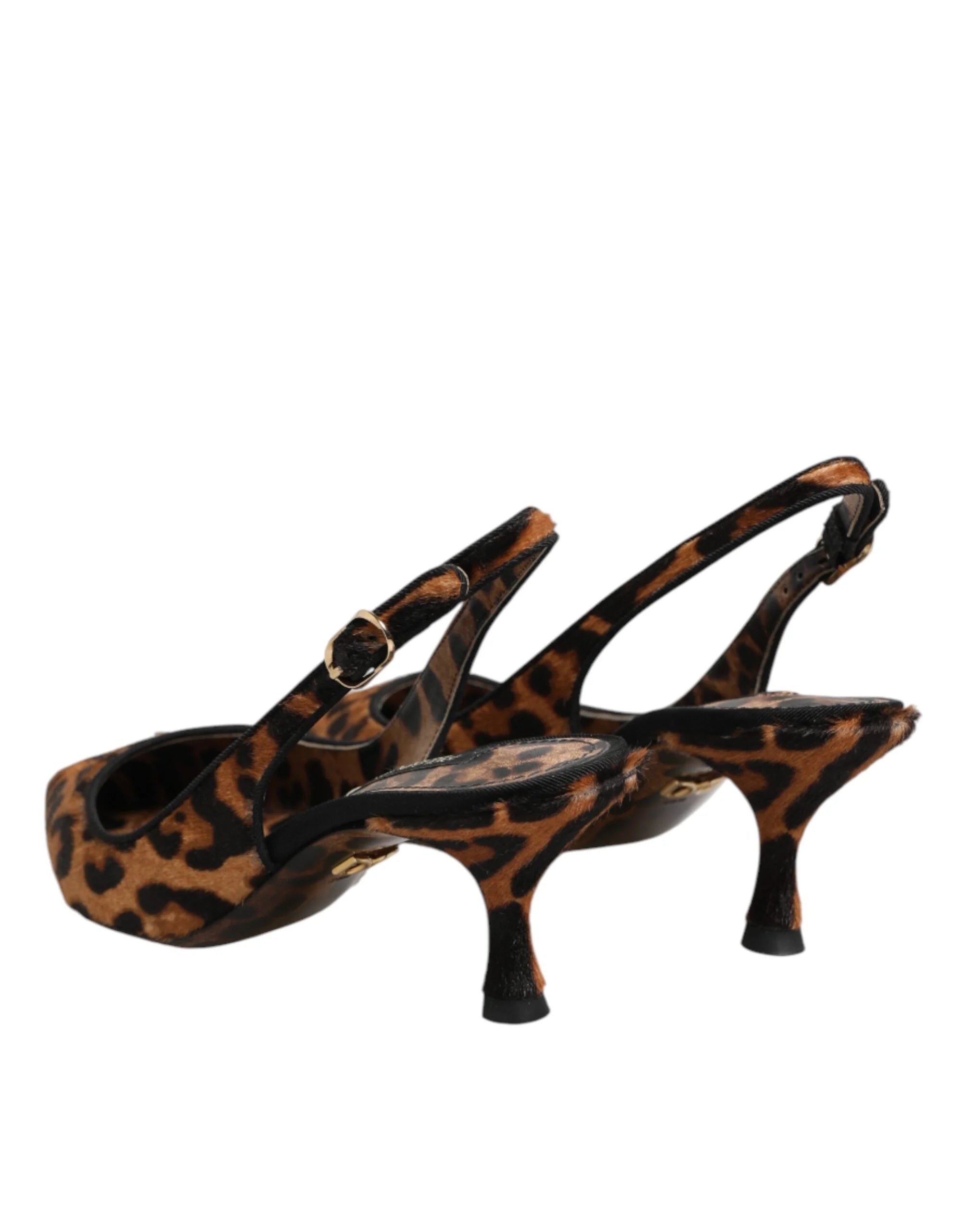 Dolce & Gabbana Brown Leopard Calfskin Fur Slingbacks Shoes - EU36.5/US6
