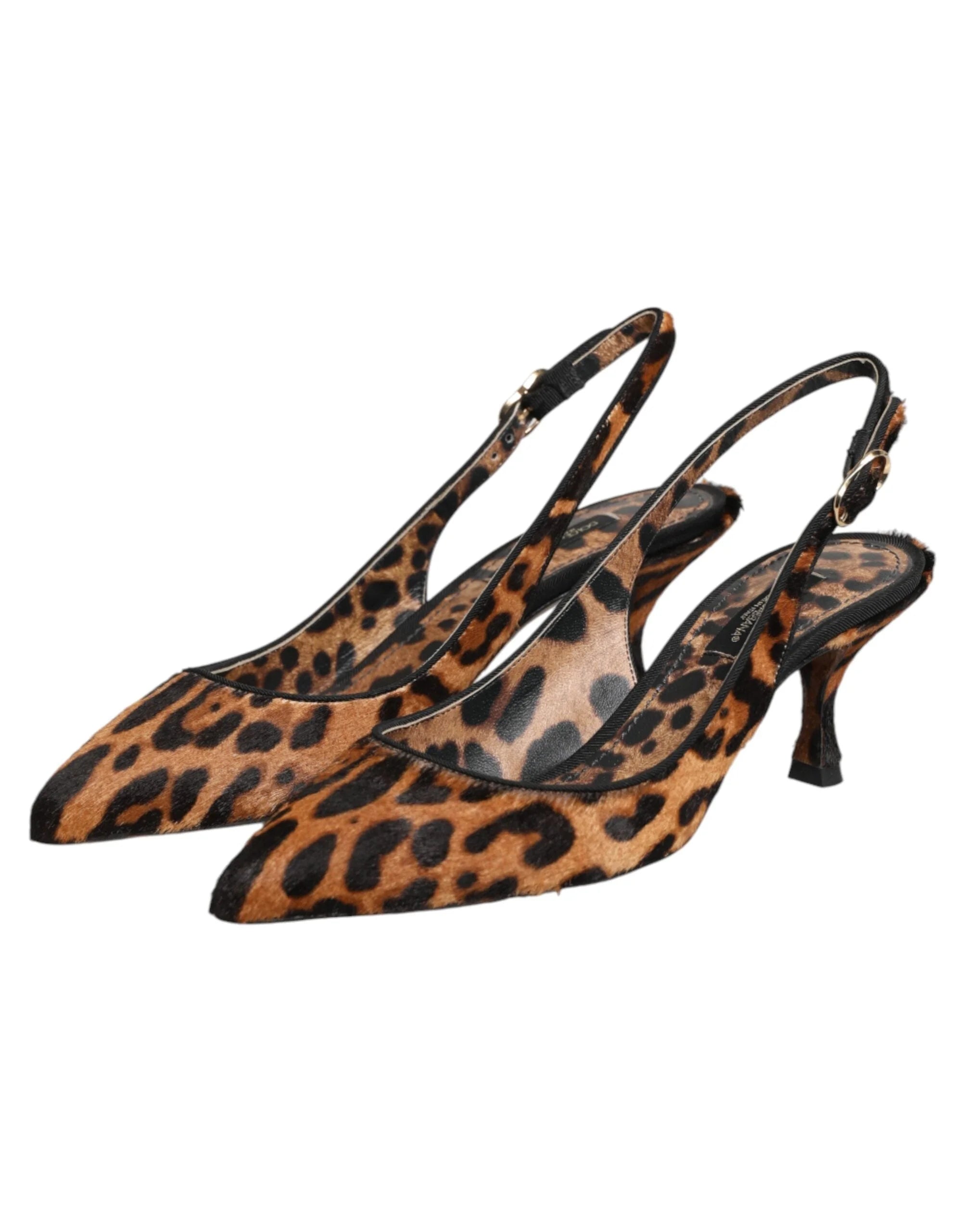 Dolce & Gabbana Brown Leopard Calfskin Fur Slingbacks Shoes - EU36.5/US6