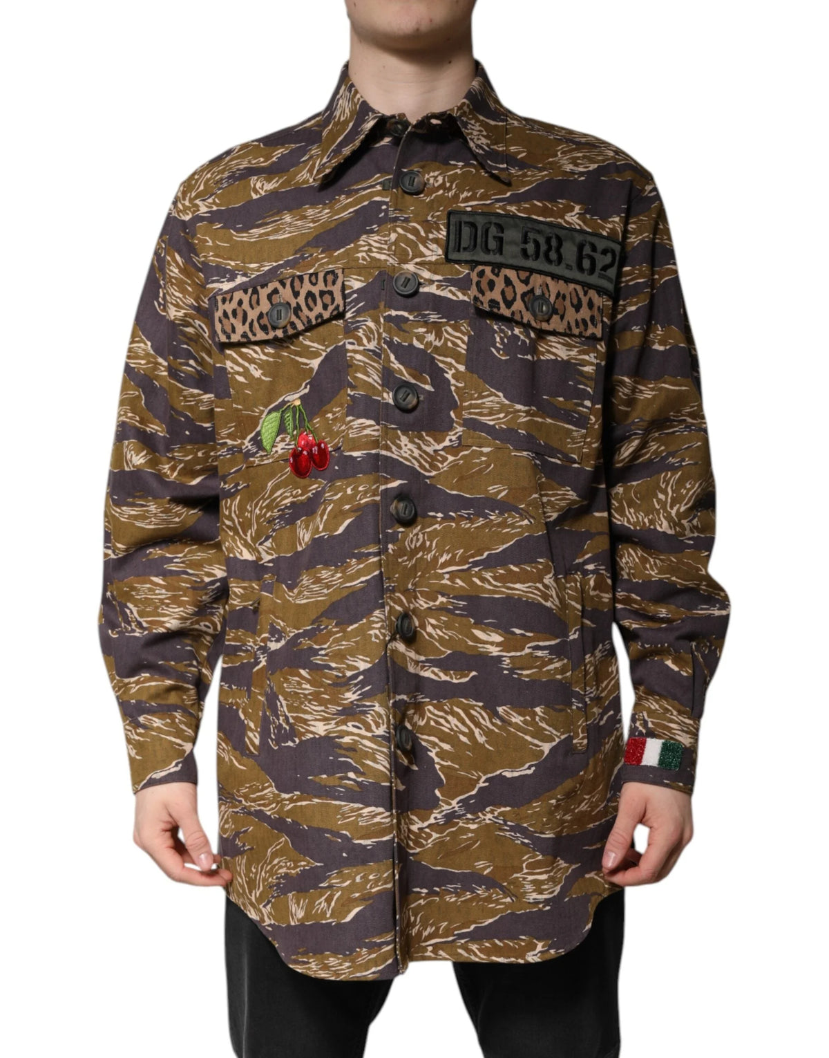 Dolce & Gabbana Brown Leopard Cotton Collared Coat Jacket - IT48 | M - Windbreakers