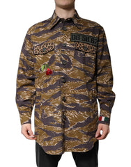 Dolce & Gabbana Brown Leopard Cotton Collared Coat Jacket - IT48 | M - Windbreakers