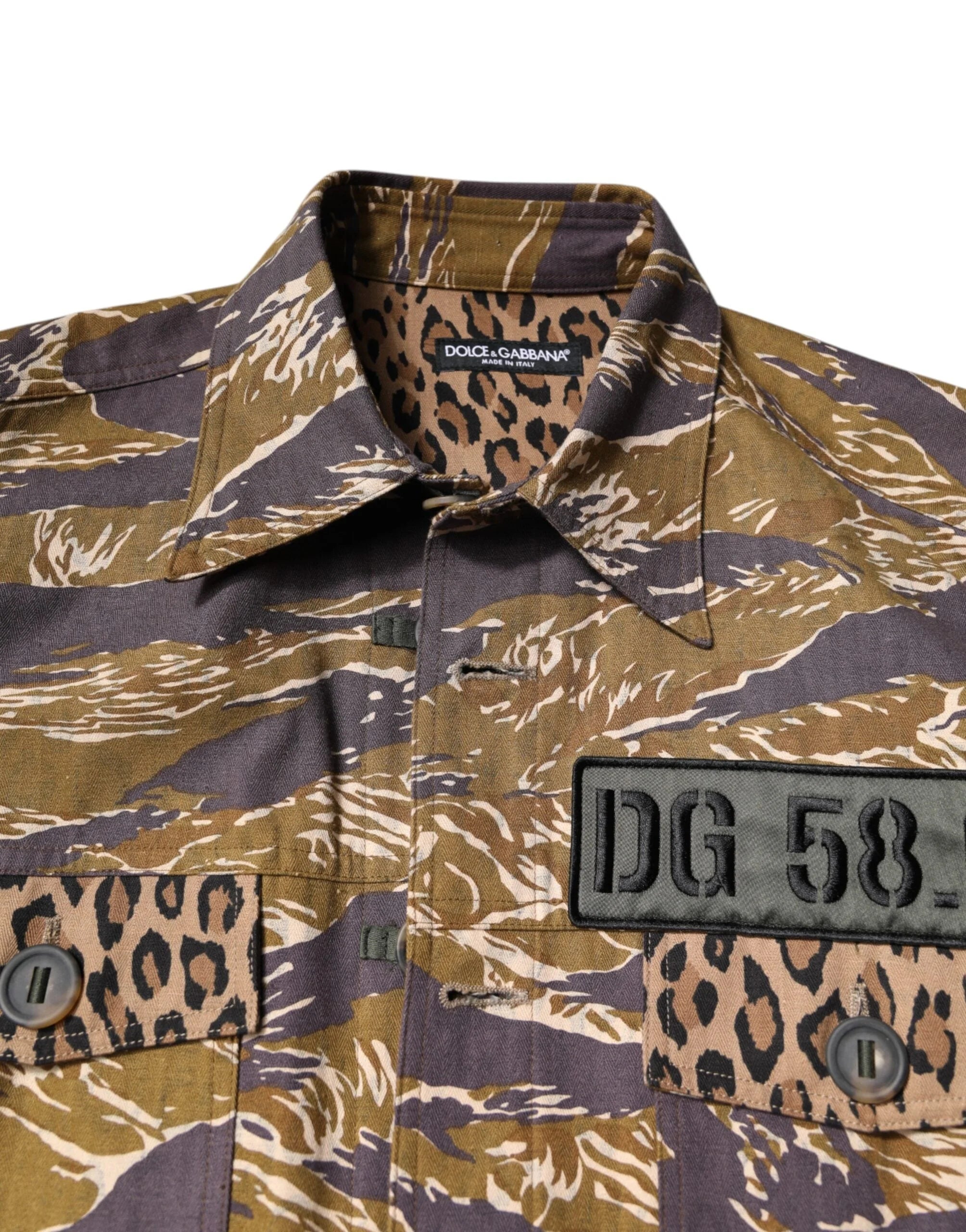 Dolce & Gabbana Brown Leopard Cotton Collared Coat Jacket - IT48 | M - Windbreakers